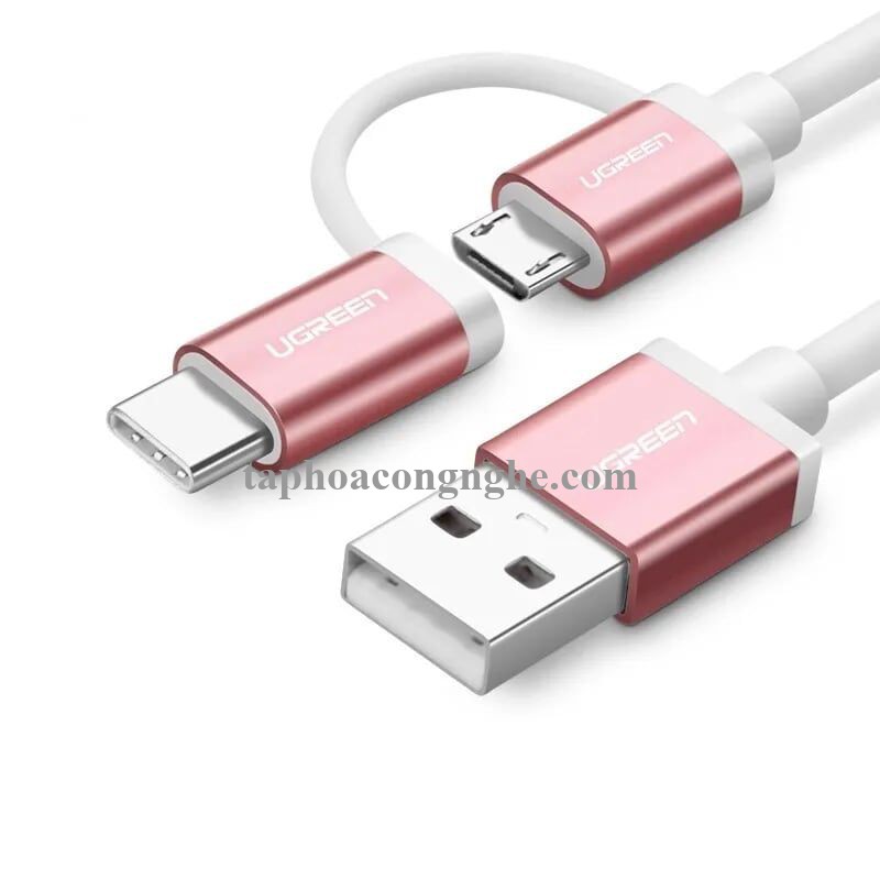 Ugreen 30542 0.5M màu Hồng Cáp USB-A sang Micro USB + USB-C cao cấp US177 30030542